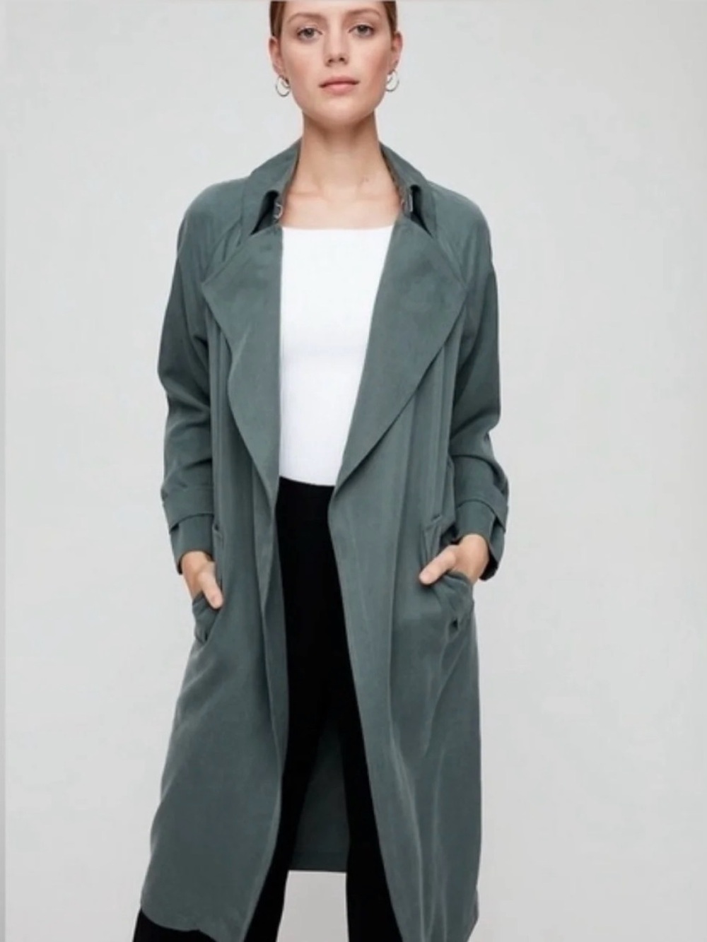 Aritzia Babaton Lawson Draped Trench Coat in Sage